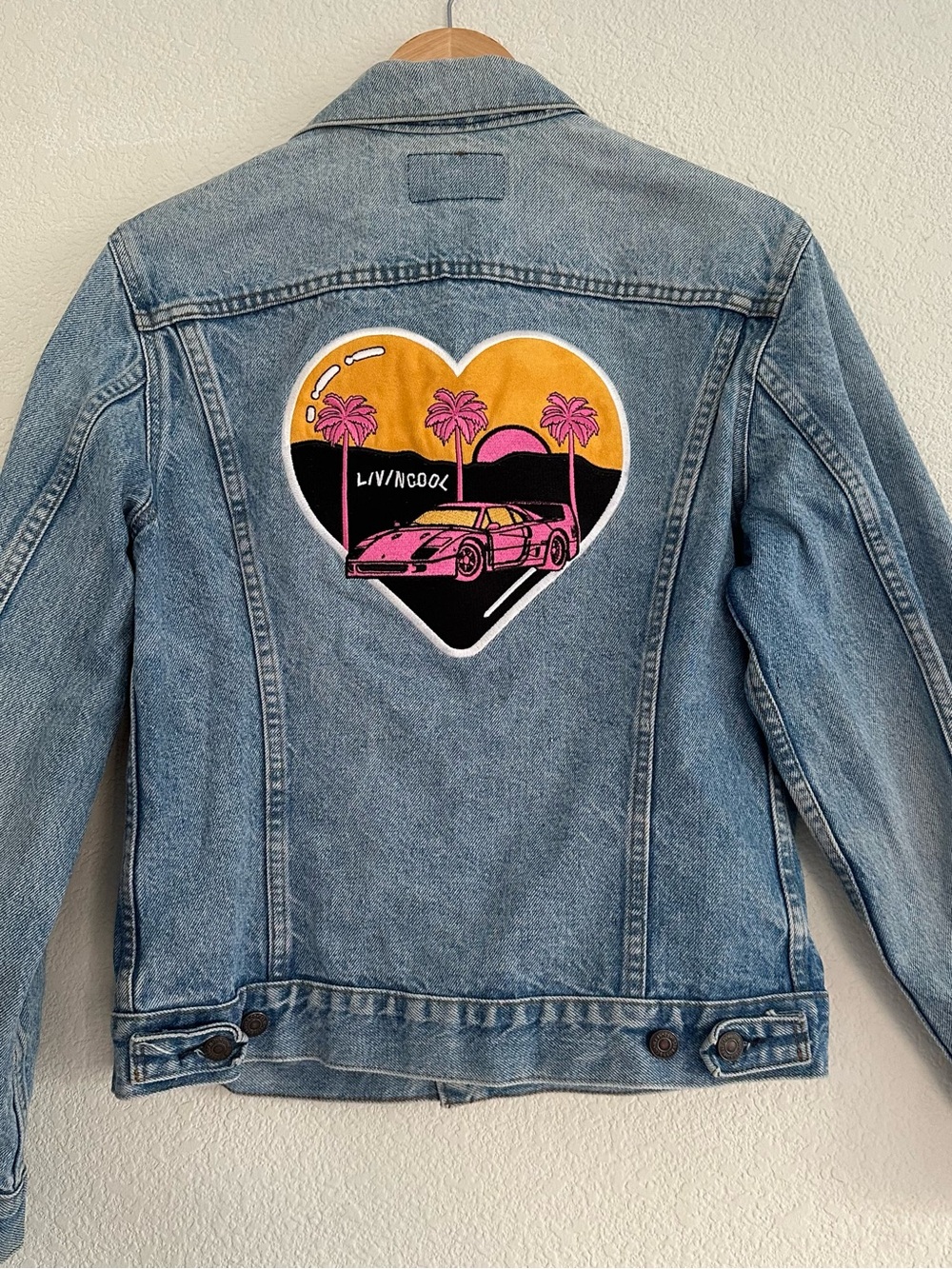 Vintage Levi’s Denim Trucker Jacket Custom Ferrari-Inspired LivinCool Patch USA